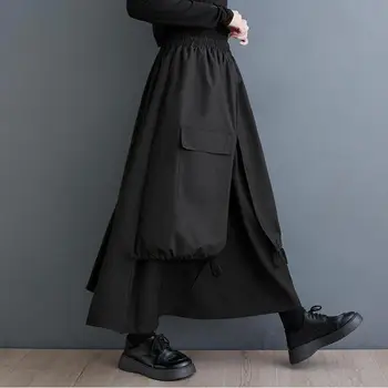 Женская юбка TANNT, Асимметричные Черные Длинные Юбки в стиле Пэчворк Для Женщин, Нерегулярные Повседневные Юбки С Высокой Талией Для Женщин, 2023, Новая Мода