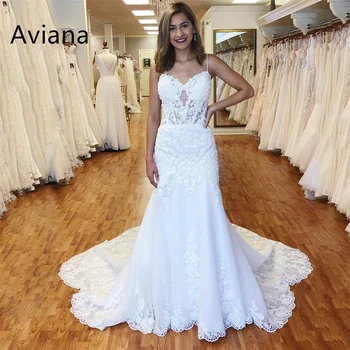 Aviana, бретельки-спагетти, аппликации, Кружевное свадебное платье-русалка, платье невесты без рукавов с открытой спиной, Vestido De Novia