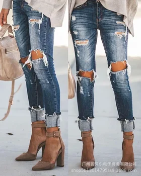 Новые женские брюки 2023 года в стиле ретро с эластичной резинкой на талии и маленькими ножками, узкие джинсы для женщин