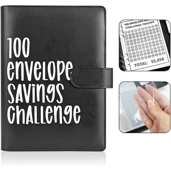 100 Конверт Challenge Binder Из Искусственной Кожи 52-Недельная Бюджетная Папка Money Saving Challenge для Планирования Бюджета и Экономии Денег