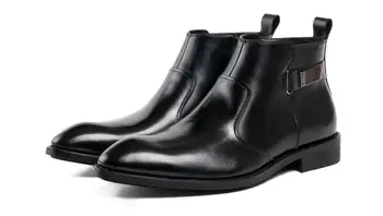Модная осенне-зимняя мужская обувь из натуральной кожи, классические мужские ботильоны с острым носком, повседневная обувь с высоким берцем, рабочие ботинки