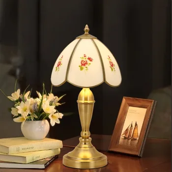 Европейская медная настольная лампа кабинет спальня столовая бар американская ретро вилла лампы для гостиничного номера