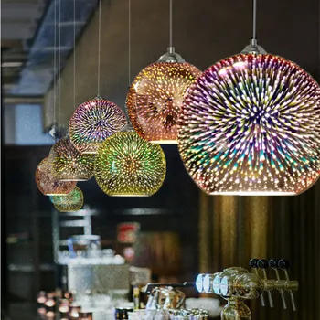 Современный креативный Фейерверк Подвесной светильник 3D Vision E27 Стеклянная светодиодная красочная люстра для спальни, кафе-бар, ресторан, освещение настроения