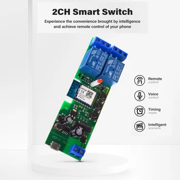 Tuya Wifi Wireless DIY Smart Switch Module 2CH 433 МГц Гаражный Универсальный Пульт Дистанционного Управления С Alexa Google Home Без Оболочки