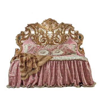 Резная кровать из массива дерева, мебель для спальни, большой блок, розовая ткань, двуспальная кровать 1,8 м в главной спальне