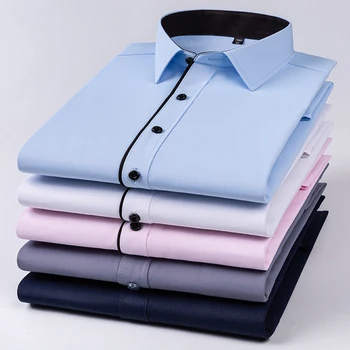 Мужские классические базовые рубашки с длинным рукавом, с одним накладным карманом, официальная деловая рубашка стандартного покроя для офиса, S-8XL