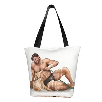 Сексуальный мужчина, парень, гей, Художественная сумка для покупок, соблазнительный мускулистый Мужчина, холщовые сумки через плечо, сумки большой емкости