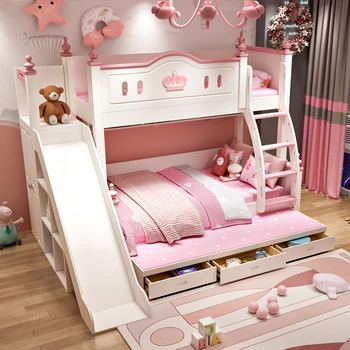 Двухъярусные кровати вверх и вниз, кровати принцесс, детские кровати, высокие и низкие двухъярусные кровати для девочек, съемные двухслойные кровати