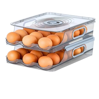 Контейнер для яиц для холодильника: Картонные коробки для яиц, автоматически сворачивающийся держатель для яиц для холодильника со шкалой времени и прочной крышкой