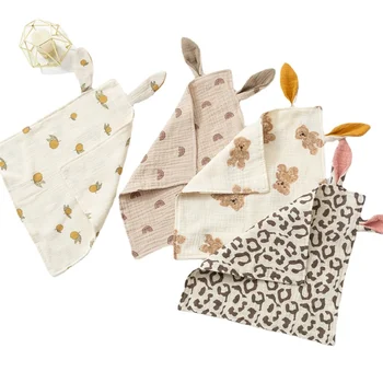 Полотенце для умиротворения кроличьих ушек, хлопчатобумажная ткань, компаньон для сна, одеяло для объятий, шарф с двойным квадратным рисунком из слюны