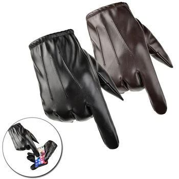 1 Пара мужских перчаток из искусственной кожи Зима Осень для вождения, сохраняющих тепло, Кашемировые Тактические перчатки, Модные водонепроницаемые рукавицы для спорта на открытом воздухе