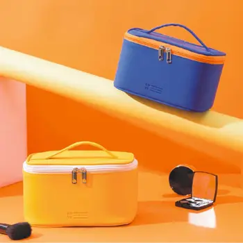 Женская Корейская Крупнотоннажная сумка для хранения мелочей на молнии Macaron Color, косметичка, органайзер для косметики, сумка для туалетных принадлежностей