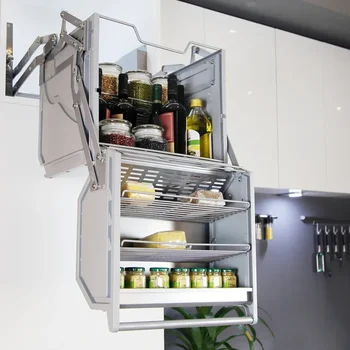 Верхний шкаф холодильника с двойным корпусом, подъемная корзина, двухслойный подвесной шкаф, выдвижной лифт, кухонный стеллаж для хранения