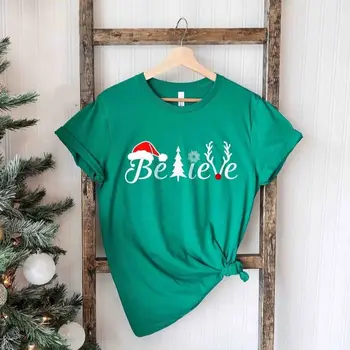 Рождественская рубашка Believe, Рождественская футболка, Рождественская семейная рубашка, Рубашка Believe, Рождественская семейная рубашка, рубашка для рождественской вечеринки
