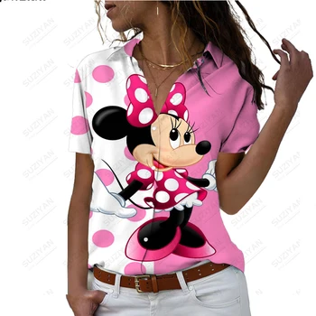 Новая женская рубашка с коротким рукавом Disney, элегантная шифоновая рубашка с милым 3D принтом, дышащий и удобный женский топ