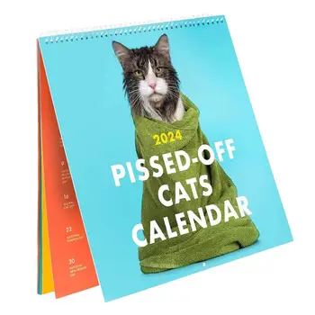 Календарь кошек 2024, Забавный настенный календарь кошек 2024, Календарь взбешенных кошек, Настольный Календарь забавных кошек, Милые ежемесячные календари