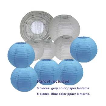 5 штук серого цвета + 5 штук синих круглых бумажных фонариков для украшения вечеринки по случаю дня рождения для маленьких мальчиков