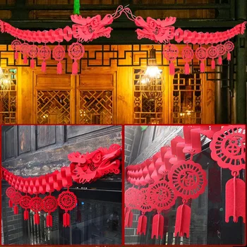 Китайский Новогодний Подвесной Орнамент в виде Дракона Весенний Фестиваль Баннер с гирляндой в виде Дракона, Потолочные украшения входной двери 2024 Товары для дома