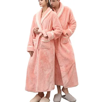 Костюм для пары Утолщенная Зимняя теплая ночная рубашка Удлиненный халат Сращивание домашней одежды Халат с длинными рукавами Пальто