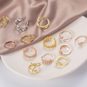 Модное кольцо с цирконом в форме листа короны и сердца с геометрическим отверстием, регулируемые украшения для медных пальцев, подарки для вечеринок для женщин и девочек