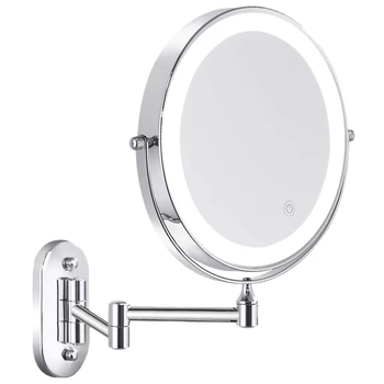 Настенный туалетный столик, зеркало для макияжа в ванной комнате со светодиодной поворотной откидной подсветкой, Косметическое зеркало с 1X/5-кратным увеличением