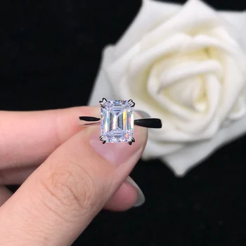 Кольцо Florid Promise Обручальное кольцо с бриллиантом изумрудной огранки 2 карата для женщин, свадебные украшения, кольцо из твердой платины 950 пробы R134