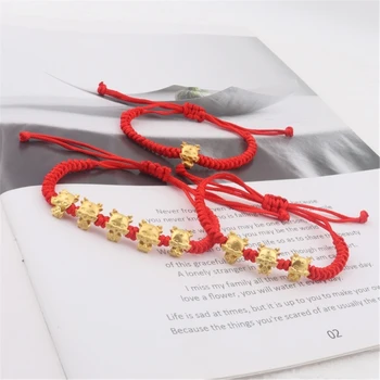 Регулируемые браслеты из красных веревочек, китайские новогодние браслеты в форме дракона, стильный ювелирный подарок для женщин и девушек