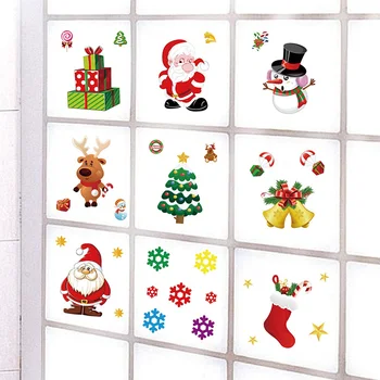 Рождественская электростатическая наклейка, наклейка на окно, Мультяшный Санта-Клаус, Снеговик, Снежинка, Морозильные наклейки на стену, Рождественские украшения