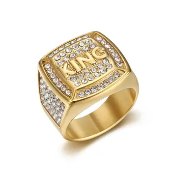 Хип-хоп побрякушки Iced Out Королевские кольца на палец из нержавеющей стали для мужчин, ювелирные изделия для рэперов, прямая поставка золотого цвета