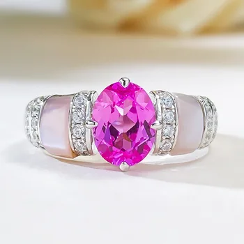 Новое кольцо с красным бриллиантом в виде рупии из натуральной розовой ракушки в европейском и американском стиле из серебра 925 пробы Премиум-класса, универсальное кольцо Goddess