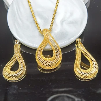 Дубай, Индия, Оптовая продажа модного 18-каратного позолоченного свадебного латунного медного ожерелья и сережек для новобрачных