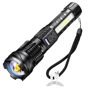 Мощный светодиодный фонарик с зарядкой USB Typ-C, Факел Flasglight, Наружное Освещение, Масштабируемый Портативный светильник, Бликовый светильник