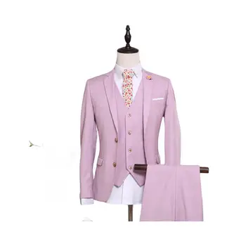 Свадебный костюм жениха Британский приталенный костюм-тройка Розовый мужской костюм Деловое повседневное платье Костюм для выступления ведущего