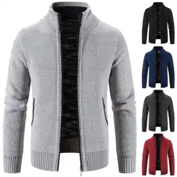 Вязаный свитер, кардиган, флисовый свитер из искусственной шерсти, теплая осенне-зимняя мужская новая одежда на молнии, холодное пальто