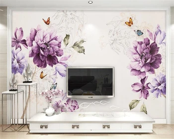 Обои на заказ Beibehang красивая свежая ручная роспись маслом в виде цветка в гостиной, диван, фреска на фоне стены, 3D обои