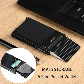 Тонкий алюминиевый кошелек с эластичной задней сумкой, держатель для удостоверения личности, кредитной карты, Мини-RFID-кошелек, автоматический всплывающий чехол для банковских карт, мужской кошелек