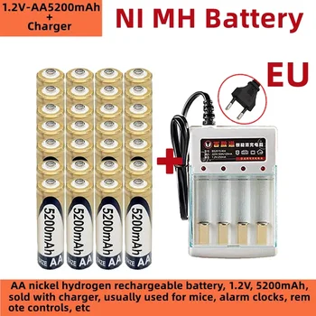 Никель-водородная аккумуляторная батарея типа АА, 1,2 В, 5200 мАч, продается с зарядным устройством, обычно используется для мышей, будильников, игрушек и т.д.