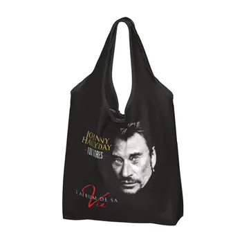 Custom Awesome Johnny Hallyday Rock Shopping Bag Женская Портативная Сумка Большой Емкости Для Бакалеи French France Singer Tote Shopper Bag