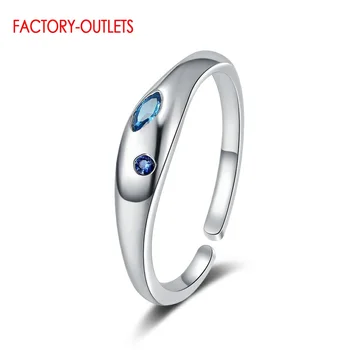 Ярко-голубое женское кольцо-игла из стерлингового серебра 925 пробы Для девочек, бижутерия с синим фианитным камнем, Регулируемое отверстие, Винтажный стиль Anel