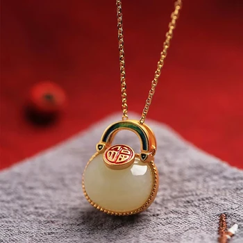 Оригинальный натуральный Хотанский Нефрит, инкрустированный Благословляющей эмалью, Фарфоровое Овальное ожерелье с подвеской, Изысканные женские серебряные украшения
