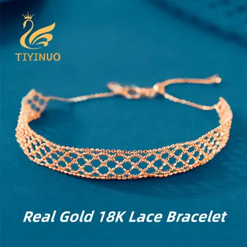 TIYINUO Аутентичный кружевной браслет из настоящего золота 18 карат AU750, регулируемый романтический роскошный подарок, изысканный подарок для женщины, изысканные ювелирные изделия