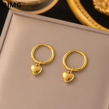 OIMG Нержавеющая сталь 316L, Позолоченные Корейские Модные серьги-кольца с подвеской в форме сердца в форме сердца Для женщин и девочек, Сладкие Ювелирные подарки
