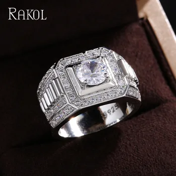Квадратные кольца RAKOL для мужчин, крупные кольца с кубическим цирконием, мужские обручальные кольца, ювелирные изделия, Изысканные модные аксессуары