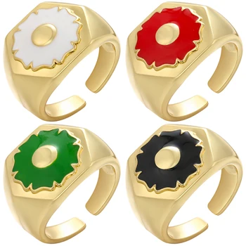 ZHUKOU золотого цвета, 8-лепестковое цветочное Кольцо для женщин, Эмалевые Массивные открывающие Кольца, Ретро женские кольца, Модные ювелирные изделия оптом VJ155