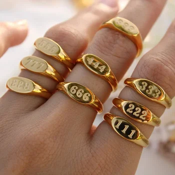 Модные кольца с номером Ангела 2024, ювелирные изделия для женщин, 18-Каратное позолоченное кольцо из нержавеющей стали с счастливым номером для девочек в подарок