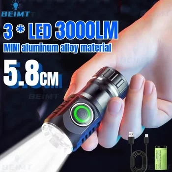 3 * Светодиодный мини 3000ЛМ, мощный светодиодный фонарик, перезаряжаемый через USB, 18350, супер яркий фонарик из алюминиевого сплава для кемпинга Альпиниста