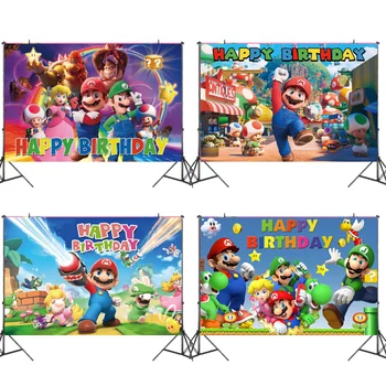 Фон для дня рождения Super Mario Bros Плакат с новой Мультяшной игрой Принадлежности для украшения вечеринки Реквизит для фотографий Фоновая ткань Подарок для детей