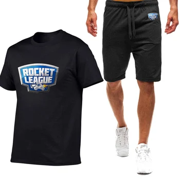 Rocket League 2023 Мужская Новая Летняя Хлопковая футболка для бега Трусцой С короткими рукавами, Топы + Шорты, Повседневная Спортивная Одежда для Фитнеса, Костюмы-двойки