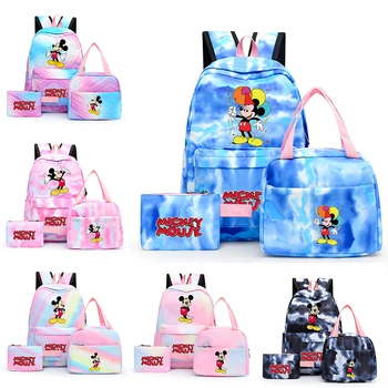 3 шт./компл. Красочный рюкзак Disney с Микки Маусом для девочек и мальчиков, студенческий рюкзак для подростков, женские повседневные школьные сумки Minnie с сумкой для ланча