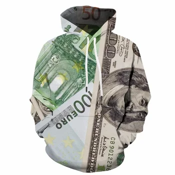 USD Толстовка Fun Money с 3D принтом Harajuku, Уличная Мужская толстовка в стиле хип-хоп, Мужской Крутой свитер 2023 года